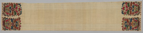 Towel, 1700s. Greece, Sporades Islands, Skyros, 18th century. Embroidery in silk, gold and silver
