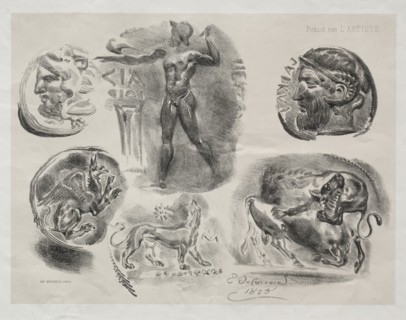 Sheet with Six Antique Medals, 1825. Eugène Delacroix (French, 1798-1863), Bertauts. Lithograph