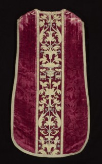 Chasuble, late 1600s. Spain, late 16th century. Silk, velvet, embroidery on orphery metallic