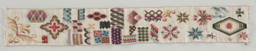 Sampler, c. 1850-1860s. Europe, 19th century. Wool on canvas; overall: 65.2 x 9.8 cm (25 11/16 x 3
