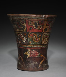 Kero (Waisted Cup), after 1550. Peru, Colonial Inka style, 16th century. Wood, inlaid pigments;