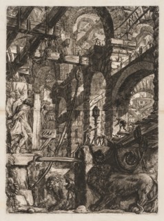 The Prisons:  A Perspective of Roman Arches, with Two Lions Carved in Relief on Stone Slabs in the