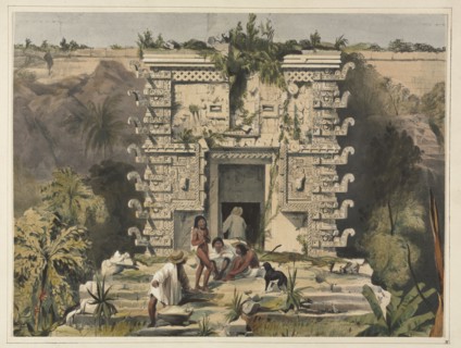 Gateway of the Great Teocallis, Uxmal. Frederick Catherwood (British, 1799-1854). Lithograph, hand