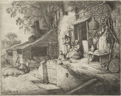 The Woman Spinning. Adriaen van Ostade (Dutch, 1610-1684). Etching