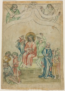 Single Leaf from a "Biblia Pauperum": Christ Carrying the Cross (verso), c. 1410. Germany, Bavaria,