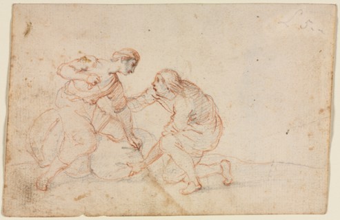 Two Men Tying a Bundle, 1600s. Anonymous. Graphite and red chalk; sheet: 10.1 x 15.4 cm (4 x 6 1/16