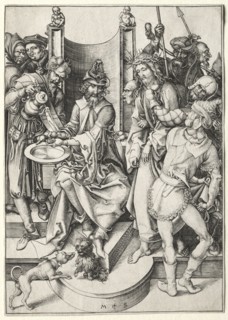 The Passion:  Christ Before Pilate. Martin Schongauer (German, c.1450-1491). Engraving
