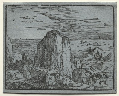 From a set of 4  Landscapes: No.4- Cliff on the Seashore. Hendrick Goltzius (Dutch, 1558–1617).