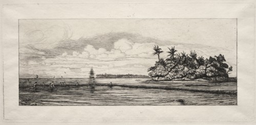 Oceania:  Fishing near Islands with Palms in the Uea or Wallis Group, 1863. Charles Meryon (French,