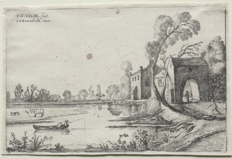 Landscape with a River and a  Gatehouse, 1614. Van de Velde Esaias (Dutch, 1587-1630). Etching
