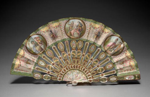 Fan, c. 1850-1870. Marie Gallois (French), Tiffany & Co. (American, est. 1837). Leaf:  gouache on