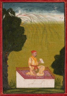 Raja Dalip Singh of Guler on a Dias, c. 1720. India, Himachal Pradesh, Bilaspur. Opaque watercolor