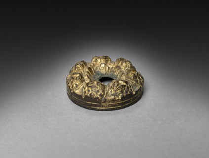 Inkwell (top to bottle), 1825-1850. England or America, 19th century. Gilt bronze and glass;
