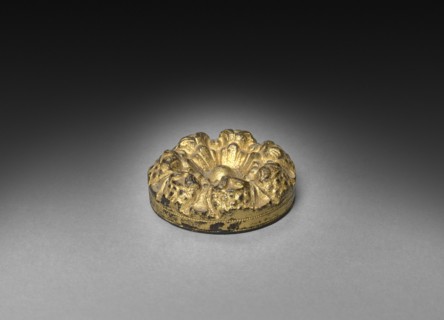 Inkwell (top to bottle), 1825-1850. England or America, 19th century. Gilt bronze and glass;