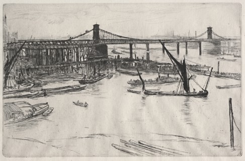 Old Hungerford Bridge. James McNeill Whistler (American, 1834-1903). Etching