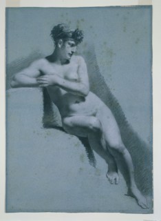 Study of a Nude Woman, Seated Looking to the Right (recto) Study of a Male Nude (verso), c. 1810.