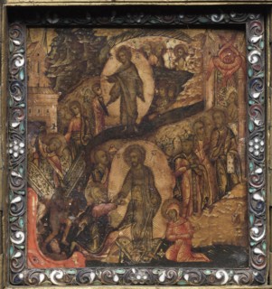 Portable Triptych Icon: The Resurrection and Anastasis, 1600s. Byzantium, Russia, Moscow?,