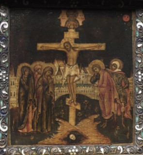 Portable Triptych Icon: The Crucifixion, 1600s. Byzantium. Russia, Moscow?, Byzantine period, 17th