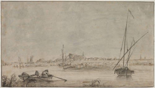 View of Dordrecht from the River, 1775-1815. Jacob van Strij (Dutch, 1756-1815). Pen and black and