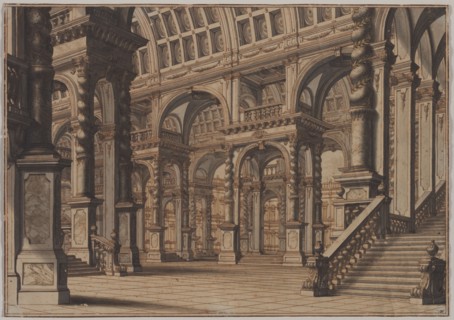 Monumental Vaulted Hall with Staircase, second quarter 18th century?. Giuseppe Galli Bibiena