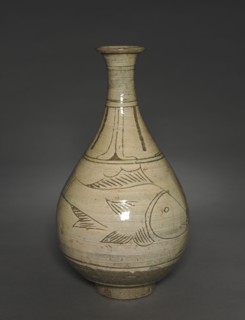 Bottle with Incised and Sgraffito Fish Design, 1400s-1500s. Korea, Joseon dynasty (1392-1910).