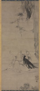 Choyo: Monk Sewing under Morning Sun, c. 1350 or earlier. Kao (Japanese, 1345). Hanging scroll, ink