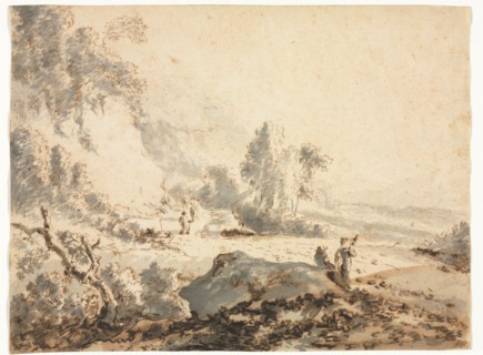Landscape, 18th century. Anonymous, copy after Jan Hackaert (Dutch, 1629-c. 1700). Pen and brown