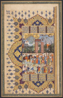 King Luhrasp Ascends the Throne: A Processon Arrives at Court (Recto); Left folio of a Double Page