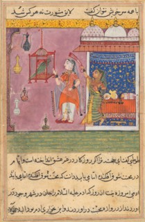 Page from Tales of a Parrot (Tuti-nama): Nineteenth night: The parrot addresses Khujasta at the