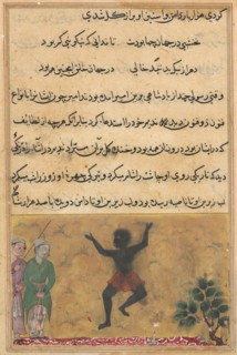 Page from Tales of a Parrot (Tuti-nama): Twenty-second night: The court jester meets a Zangi