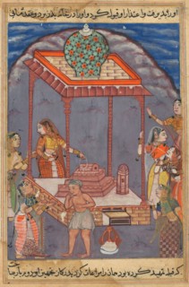 Page from Tales of a Parrot (Tuti-nama): Twenty-fifth night: The destitute Mukhtar meets his wife