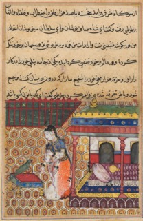 Page from Tales of a Parrot (Tuti-nama): Thirty-eight night: The parrot addresses Khujasta at the