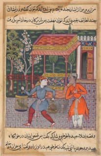Page from Tales of a Parrot (Tuti-nama): Forty-second night: The merchant of Tirmiz takes the wise