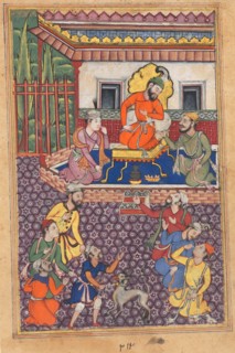 Page from Tales of a Parrot (Tuti-nama): Forty-sixth night: The court of the Raja of Ujjain, c.