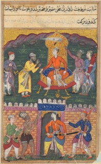 Page from Tales of a Parrot (Tuti-nama): Seventh night: The vizier dissuades the king of Bahilistan