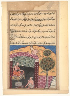 Page from Tales of a Parrot (Tuti-nama): Seventh night: The Brahman gambler sees the daughter of