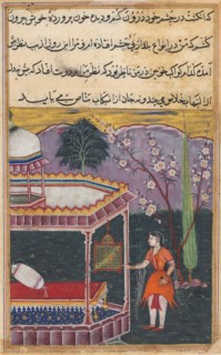 Page from Tales of a Parrot (Tuti-nama): Eighth night: The parrot addresses Khujasta at the