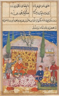 Page from Tales of a Parrot (Tuti-nama): Eighth night: The young prince is presented to the king,