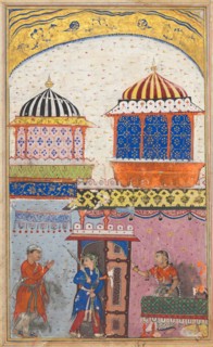 Page from Tales of a Parrot (Tuti-nama): Eighth night: A woman asks her lover to leave her house,