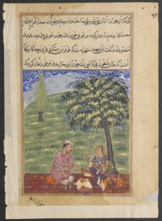 Page from Tales of a Parrot (Tuti-nama): Eighth night: The unfaithful wife explaining away the