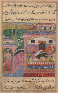 Page from Tales of a Parrot (Tuti-nama): Eighth night: The deceitful wife persuades her husband to