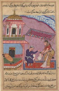 Page from Tales of a Parrot (Tuti-nama): Eighth night: The merchant’s clerk replaces the sugar