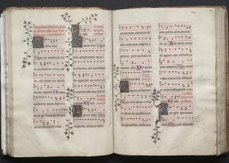 The Gotha Missal:  Fol. 58r, Text, c. 1375. And workshop Master of the Boqueteaux (French). Ink,