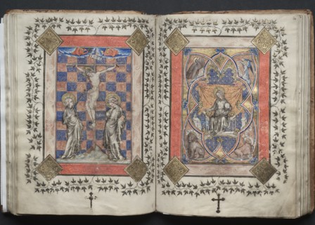 The Gotha Missal:  Fol. 63v, Crucifixion, c. 1375. And workshop Master of the Boqueteaux (French).