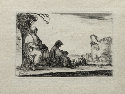 Caprices:  Two Pilgrims Resting and a Peasant. Stefano Della Bella (Italian, 1610-1664). Etching