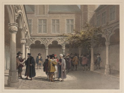 Ancien Bourse, Antwerp. Louis Haghe (British, 1806-1885). Color lithograph with hand coloring