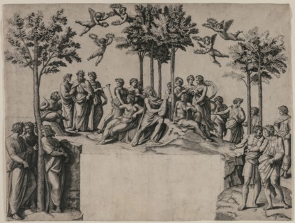 Apollo on Parnassus, c. 1517-1520. Marcantonio Raimondi (Italian, 1470/82-1527/34), after Raphael