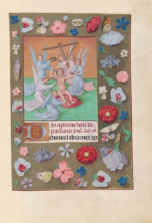 Hours of Queen Isabella the Catholic, Queen of Spain:  Fol. 50r, Infant Christ with Instruments of