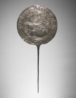 Votive Pin with Decorated Disc, 800-600 BC. Iran, Luristan, 9th-7th Century BC. Silver, repoussé