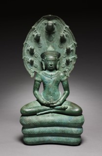 Naga-Enthroned Buddha, 1100s. Cambodia, Angkor, Angkor Wat Period, 12th century. Bronze; overall: